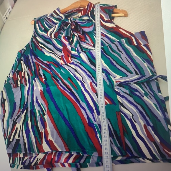 RODEBJER Wrap Bow Sleeveless Blouse JEWEL tones, IVORY & BLACK US L EUC - Picture 13 of 15